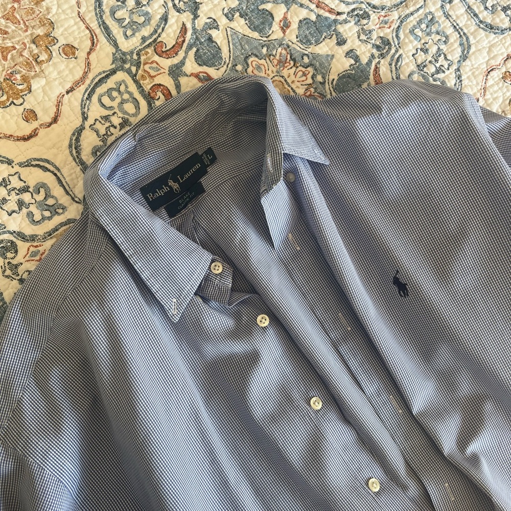 Ralph Lauren Men's Navy and White Gingham Shirt